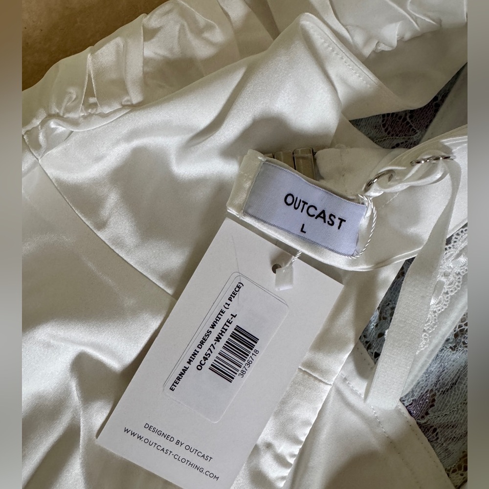 Outcast Eternal Mini Dress White Lace Satin (White, Large, NWT) - Picture 6 of 6